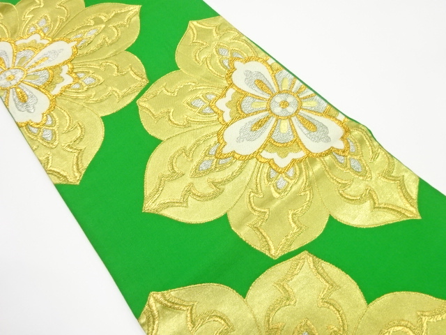 JAPANESE KIMONO / ANTIQUE FUKURO OBI / SILK / WOVEN FLORAL CREST